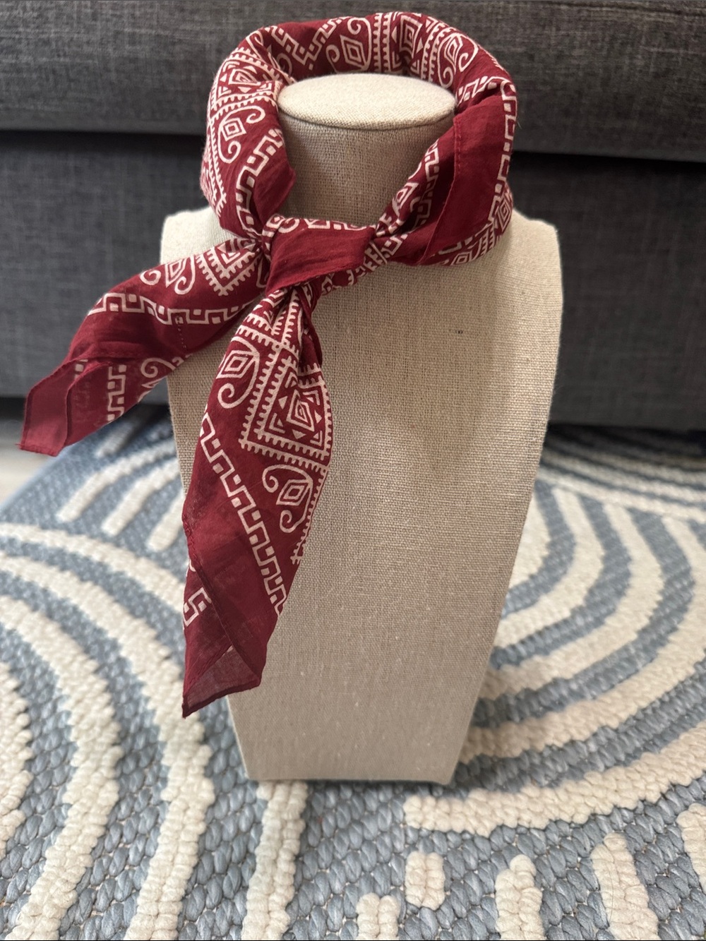 Elizabeth Gillett Red Cotton Bandana Scarf 20x20